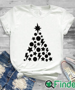 white T shirt Black Christmas Tree with Stars and Lightning Pullover Sweatshirt
