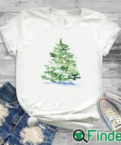 white T shirt Christmas Tree Evergreen Watercolor Throw Shirt