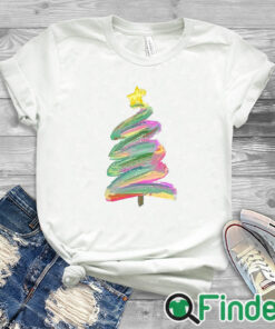 white T shirt Watercolor Christmas Tree Painting Pattern Tops for Women Teen Girls Sweater