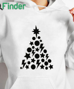 white hoodie Black Christmas Tree with Stars and Lightning Pullover Sweatshirt
