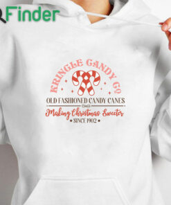white hoodie Kringle Candy Co Sweatshirt Candy Cane Christmas Sweater