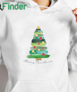 white hoodie Women's Watercolor Christmas Tree Sweater