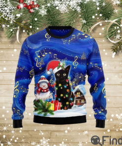 Black Cat Christmas Night Funny Family Ugly Christmas Sweater, Cat Lover Christmas Sweater