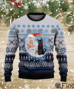 Black Cat Love Santa Moon Ugly Christmas Sweater