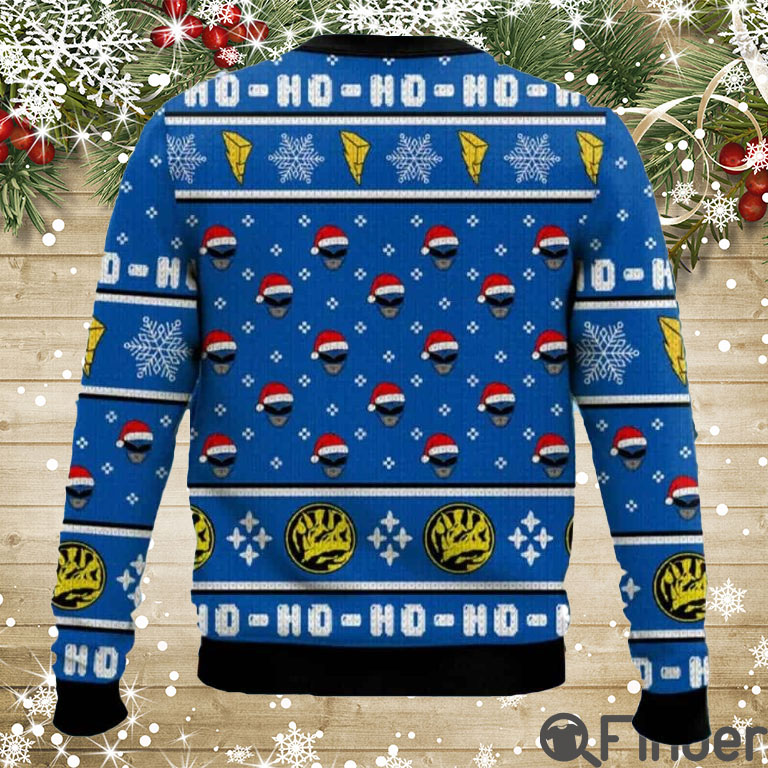 Blue Ranger Ho Ho Power Rangers Ugly Christmas Sweaters Blue Ranger Ho Ho Power Rangers Ugly Christmas Sweaters