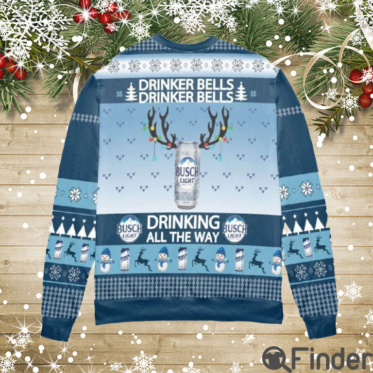 Busch Light Drinker Bells Drinking All The Way Ugly Christmas Sweater Hoodie Busch Light Drinker Bells Drinking All The Way Ugly Christmas Sweater Hoodie