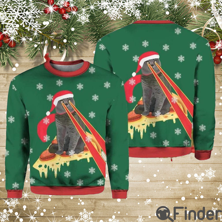 Drax Pizza Cat With Laser Eyes Ugly Christmas Sweater Drax Pizza Cat With Laser Eyes Ugly Christmas Sweater