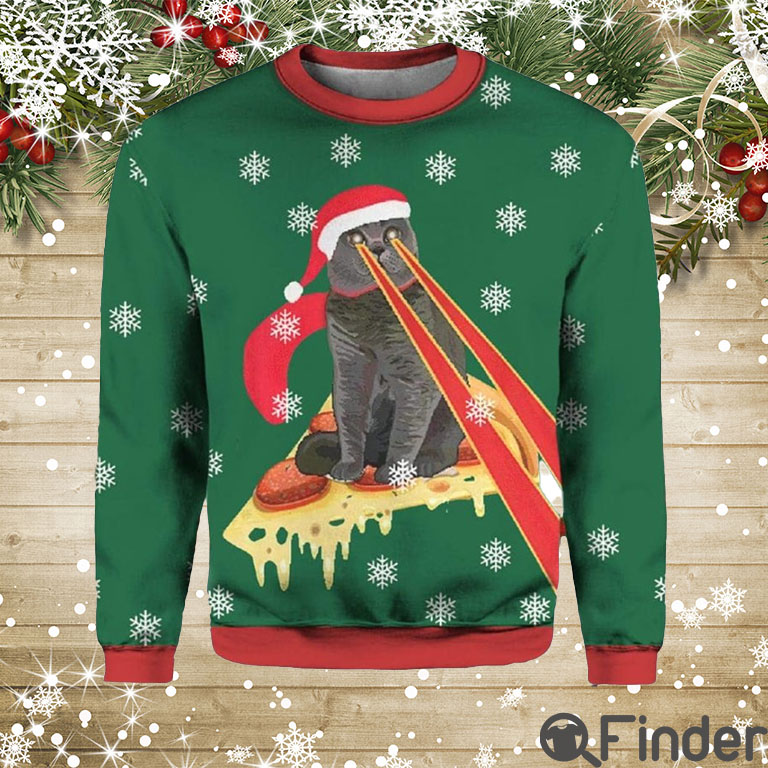 Drax Pizza Cat With Laser Eyes Ugly Christmas Sweaters Drax Pizza Cat With Laser Eyes Ugly Christmas Sweaters