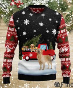 Golden Retriever Red Truck Ugly Christmas Sweater