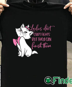 T shirt black Ladies Don't Start Fights, but they Can Finish Them, Cat Women's T Shirt