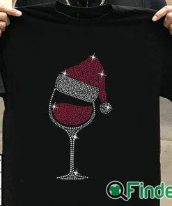T shirt black Women's Christmas Jewelry Red Wine Glass Print Sweater
