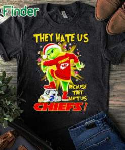 black T shirt Santa Grinch stomp they hate us because they ain't us Kansas City Chiefs shirt