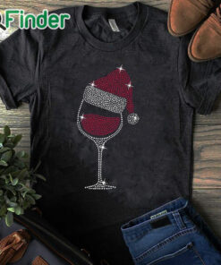 black T shirt Women's Christmas Jewelry Red Wine Glass Print Sweater