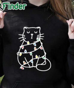 black hoodie Black Cat Pushing Christmas Tree Over Cat Christmas shirt