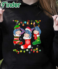 black hoodie Disney Eeyore Christmas Socks Ugly Christmas Shirt