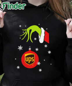 black hoodie Grinch Hand holding Ornament Walgreens Snowflake Christmas Sweater