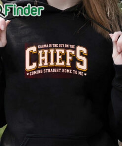 black hoodie Karma Is The Guy On The Chiefs Shirt, Eras Concert Tour Sweater