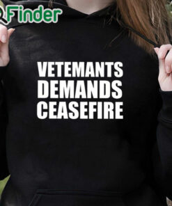 black hoodie Vetements Demands Ceasefire Shirt