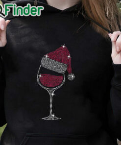 black hoodie Women's Christmas Jewelry Red Wine Glass Print Sweater