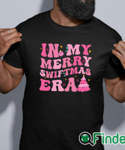 black shirt In My Merry Swiftmas Era Christmas Tree Snowflake Xmas Retro T shirt