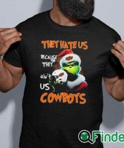 black shirt Santa Grinch Christmas They Hate Us Because Ain't Us Oklahoma State Cowboys Shirt