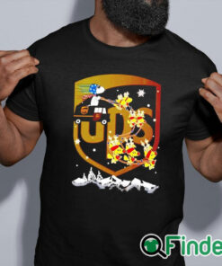 black shirt UPS Snoopy driving Woodstock sleigh Christmas sweatshirt