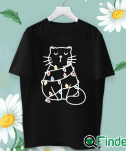 unisex T shirt Black Cat Pushing Christmas Tree Over Cat Christmas shirt