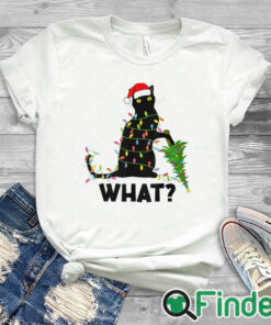 white T shirt Black Cat Pushing Christmas Tree Over Cat Christmas T shirt