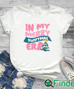 white T shirt In My Merry Swiftmas Era Retro Christmas Tree Shirt