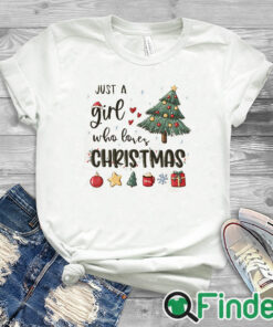 white T shirt Women's Just A Girl Who Loves Christmas Lantern Print Sweatshirt