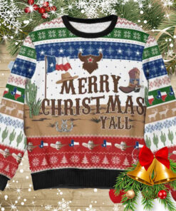 Cowboy Merry Christmas Y’All Texas Nation Christmas Ugly Sweaters