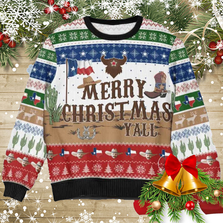 Cowboy Merry Christmas Y’All Texas Nation Christmas Ugly Sweaters Cowboy Merry Christmas Y’All Texas Nation Christmas Ugly Sweaters