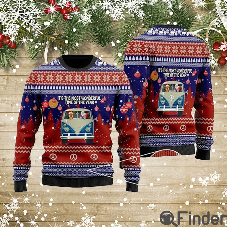 Its The Most Wonderful Time Santa Claus In Hippie Car Ugly Christmas Sweater Its The Most Wonderful Time Santa Claus In Hippie Car Ugly Christmas Sweater