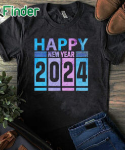 black T shirt Vintage Happy New Year 2024 fun shirt