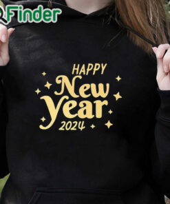 black hoodie Boys Casual Happy New Year 2024 Letter Print Creative Long Sleeve Sweatshirt