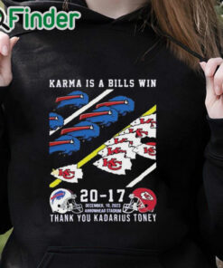 black hoodie Buffalo Bills And Kansas City Chiefs Karma Is A Bills Win Thank You Kadarius Toney Shirt