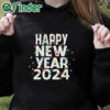 black hoodie HAPPY NEW YEAR 2024 Letter Pattern Print Shirt
