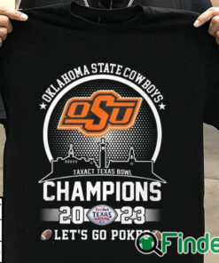 T shirt black OSU Cowboy Football Taxact Texas Bowl Champions 2023 Let's Go Pokes Shirt