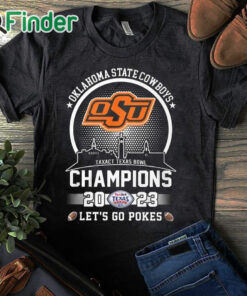 black T shirt OSU Cowboy Football Taxact Texas Bowl Champions 2023 Let's Go Pokes Shirt