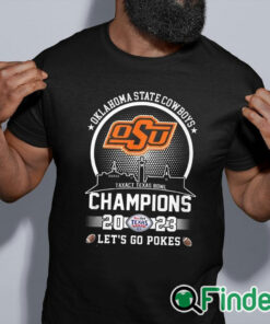 black shirt OSU Cowboy Football Taxact Texas Bowl Champions 2023 Let's Go Pokes Shirt