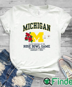 white T shirt Michigan Wolverines 2024 CFP Semi Rose Bowl Football Flower T Shirt