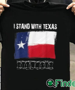 T shirt black I Stand With Texas Razor Wire Border Shirt