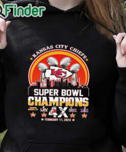 black hoodie Kansas city Chiefs super bowl champions 4x february 11 2024 shirt
