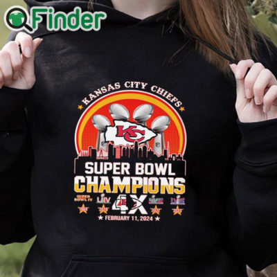 black hoodie Kansas city Chiefs super bowl champions 4x february 11 2024 shirt
