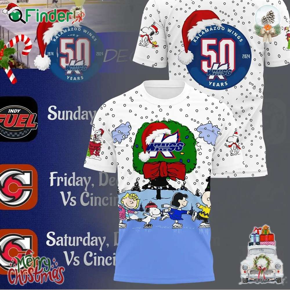 Kalamazoo Wings 50 Years Hockey Peanuts Ice Skating Winter 2024 Hoodie T-shirt Kalamazoo Wings 50 Years Hockey Peanuts Ice Skating Winter 2024 Hoodie T-shirt