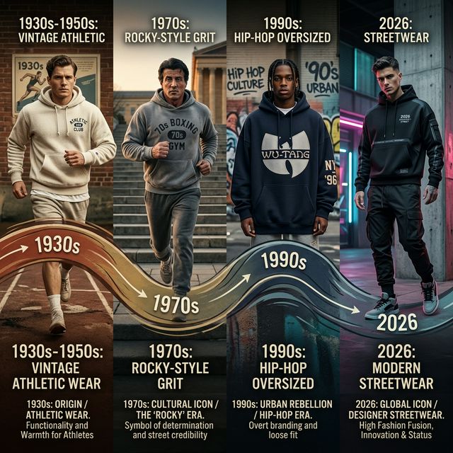 Evolution of hoodie styles from vintage athletic to modern streetwear