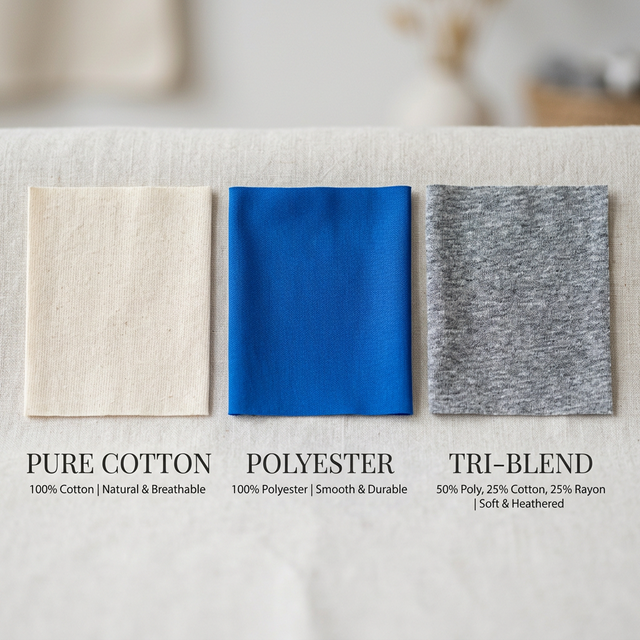 T-shirt fabric comparison cotton polyester tri-blend swatches