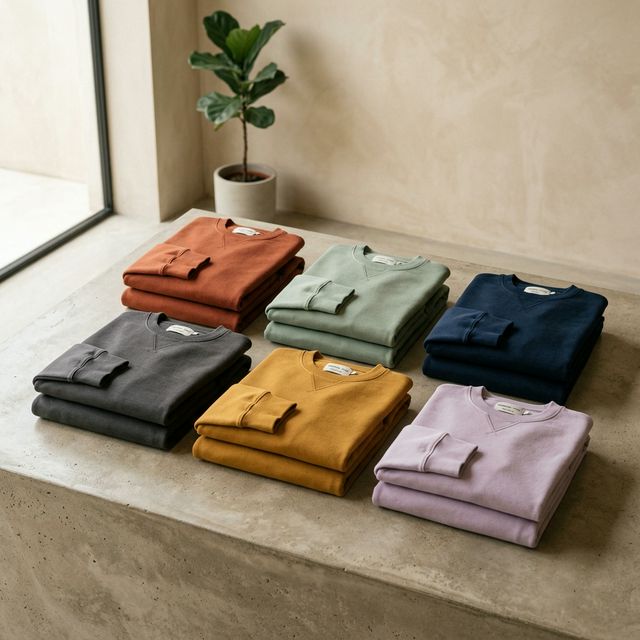 Various sweatshirts folded by color palette matching skin tones