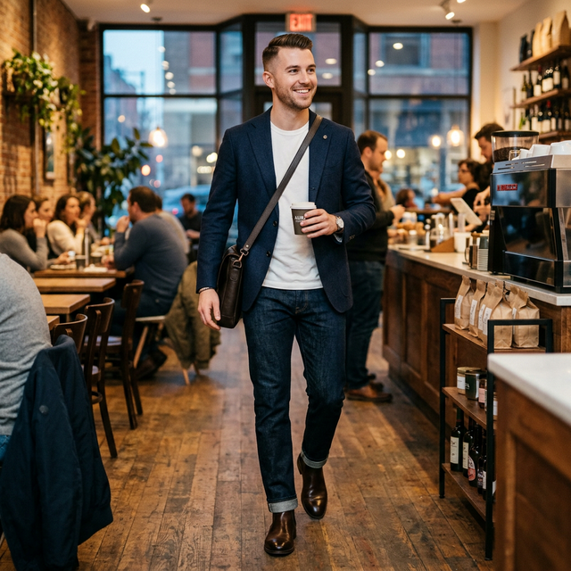 T-shirt under blazer smart casual outfit for men