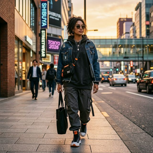 Stylish person wearing trendy oversized hoodie with layered outfit